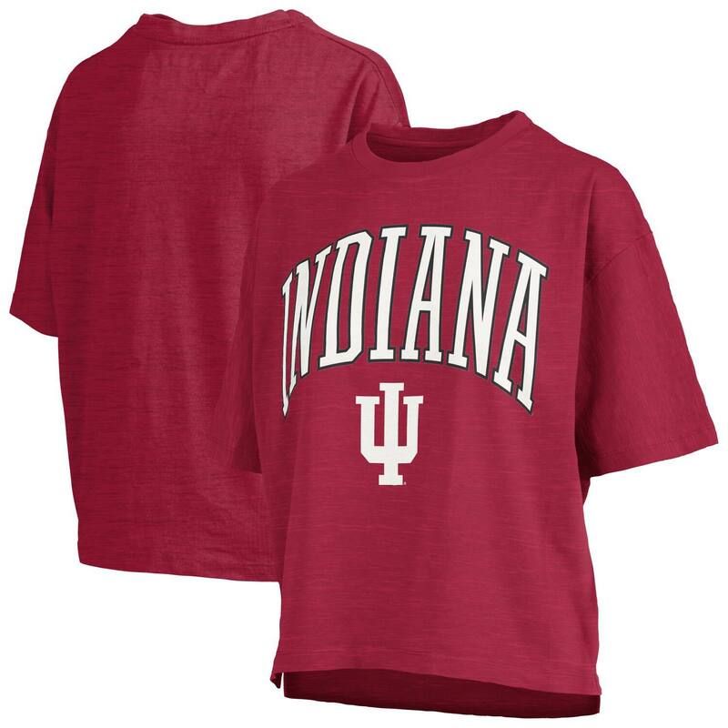 プレスボックス レディース トップス Tシャツ ロゴ Womens Pressbox Crimson Indiana Hoosiers Nelson Arch Over Logo Waist Length Oversized Slub TShirt Ind R