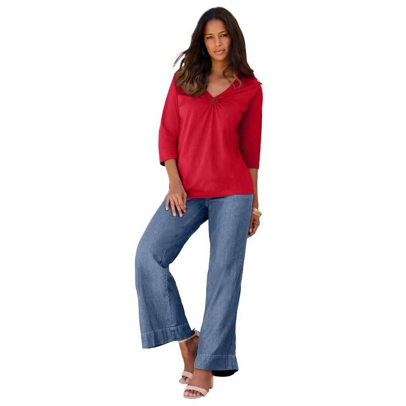 ロアマンズ レディース トップス Tシャツ Vネック プラスサイズ Roamans Womens Plusize Ultimate Keyhole V Neck Tee Classic Red レッド
