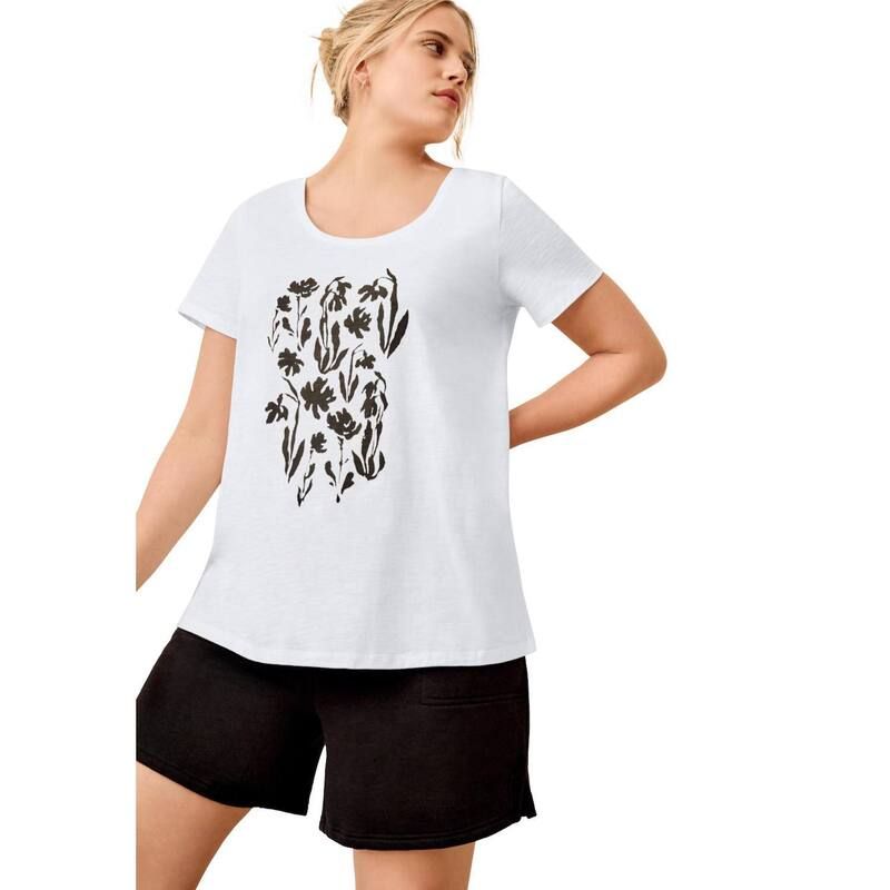 Ellos レディース トップス Tシャツ プラスサイズ グラフィック ellos Plusize Love Graphic Tee White Floral Graphic ホワイト