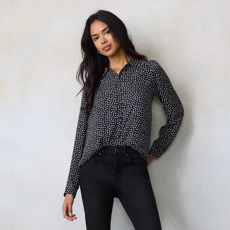 LC Lauren Conrad レディース トップス シャツ プチ プリント Petite LC Lauren Conrad Button Front Shirt witheart Print Black Frosty Dot ブラック 8,345円