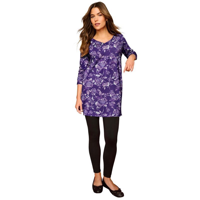 ロアマンズ レディース トップス Tシャツ Vネック プラスサイズ コットン Roamans Womens Plusize Cotton Ultimate Long Sleeve VNeck Tunic Violet Watercolorose バイオレット