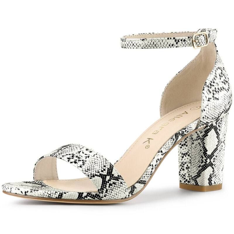 アレグラ ケー レディース シューズ パンプス サンダル アンクル ヒール ALLEGRA K Womensnakeskin Heels Chunky Heels Ankle Strap Sandals White Snake ホワイト