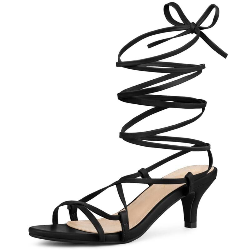 アレグラ ケー レディース シューズ パンプス サンダル レース ヒール ALLEGRA K Womenstrappy Lace Up Kitten Heelsandals Black ブラック
