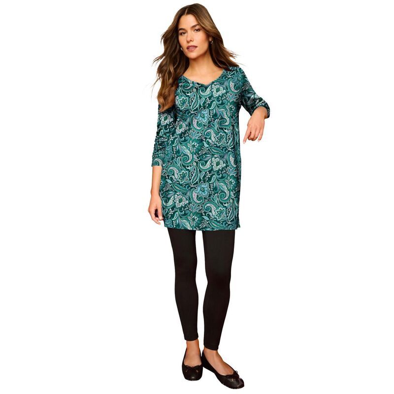 ロアマンズ レディース トップス Tシャツ Vネック プラスサイズ コットン Roamans Womens Plusize Cotton Ultimate Long Sleeve VNeck Tunic Emerald Rustic Paisley エメラルド