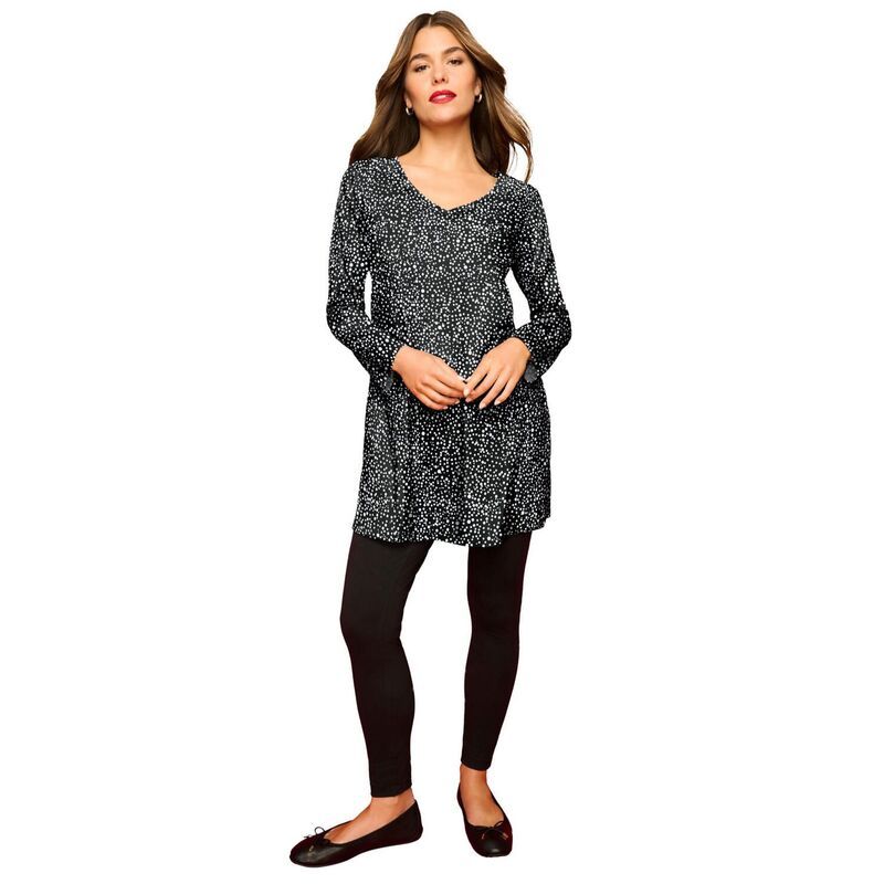 ロアマンズ レディース トップス Tシャツ Vネック プラスサイズ コットン Roamans Womens Plusize Cotton Ultimate Long Sleeve VNeck Tunic Black White Dot ホワイト