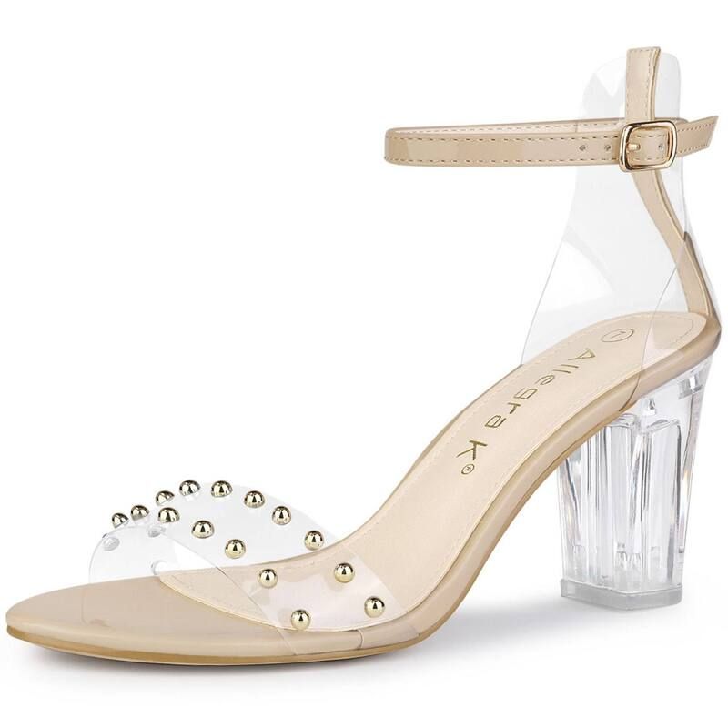 アレグラ ケー レディース シューズ パンプス サンダル アンクル ヒール ALLEGRA K Womens Clear Block Heel Ankle Strap Heeled Sandals Camel キャメル