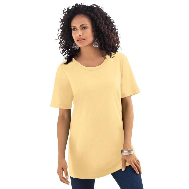ロアマンズ レディース トップス Tシャツ クルーネック プラスサイズ コットン Roamans Womens Plusize Cotton Ultimate Crewneck Tee Banana