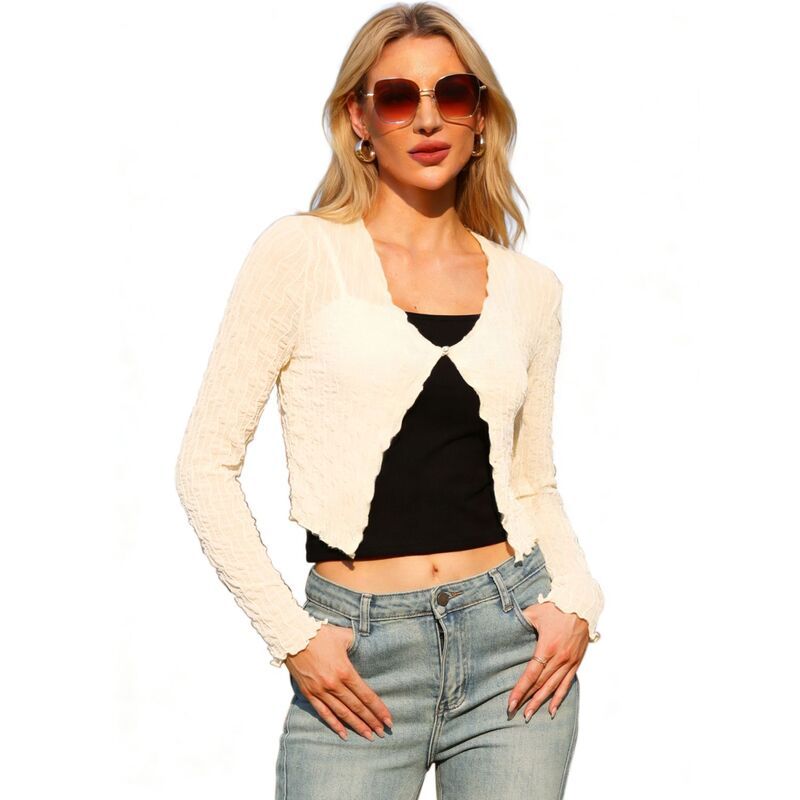 アレグラ ケー レディース アウター ニット・セーター シアー ALLEGRA K Lightweight Bolero Shrug for Womensheer Textured Crop Shrug Beige ベージュ