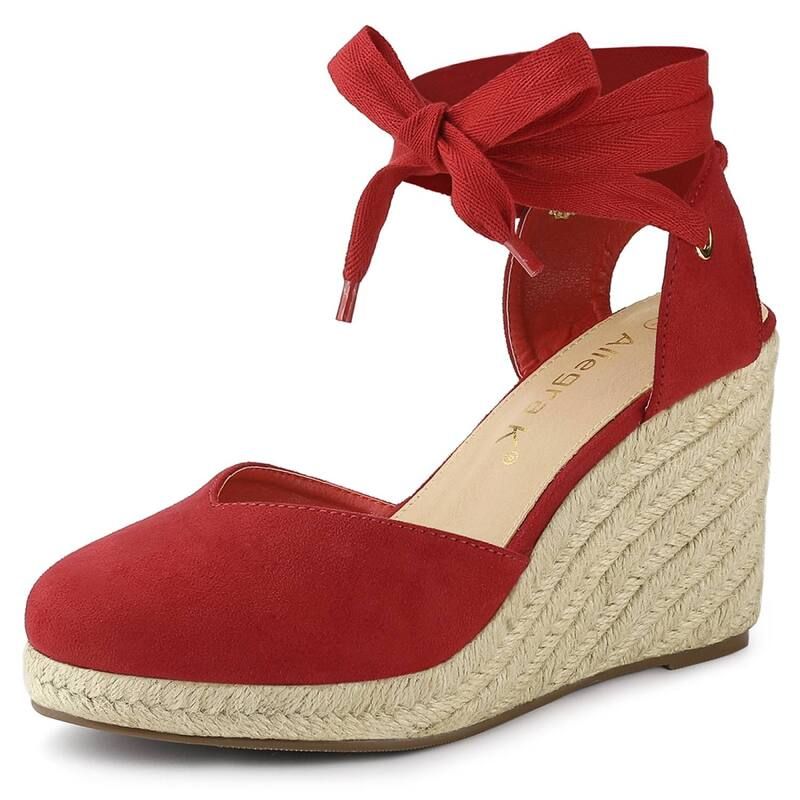 アレグラ ケー レディース シューズ サンダル ALLEGRA K Womens Closed Toespadrilles Wedges Tie Up Wedge Sandals Red レッド