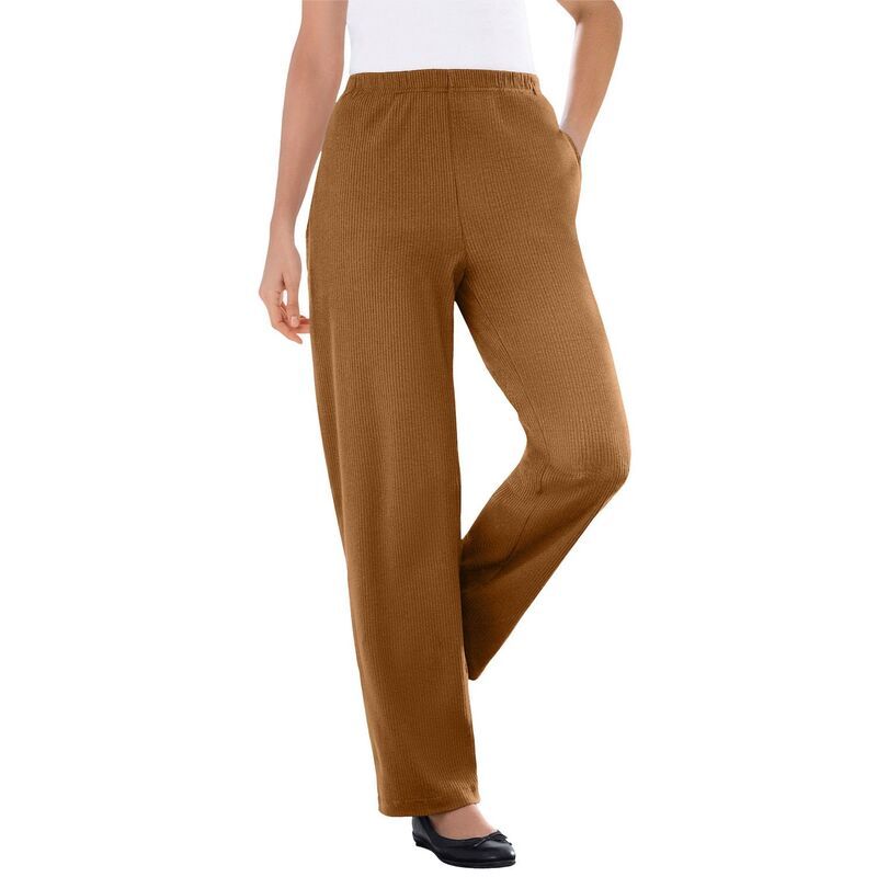 ウーマン ウィズイン レディース ボトムス カジュアルパンツ ストレート プラスサイズ リブ ニット Woman Within Plusize 7Day Knit Ribbed Straight Leg Pantoffee