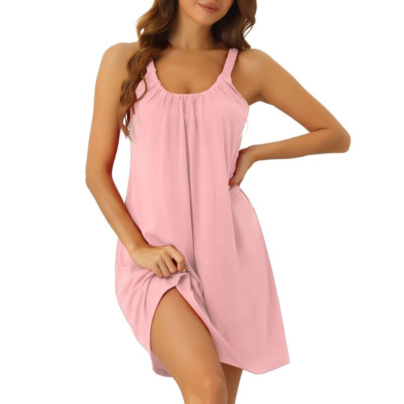cheibear レディース アンダーウェア ナイトウェア ノースリーブ cheibear Womensleevelessleepwear Elastic Shirred Neckline Wide Strap Short Nightgown Pink ピンク