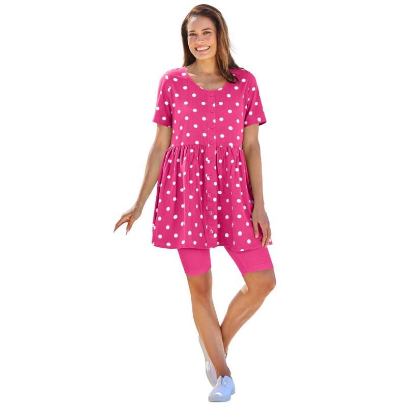 ウーマン ウィズイン レディース トップス Tシャツ プラスサイズ 半袖 エンパイア Woman Within Plusize ShortSleevempire Waistunic Raspberry Sorbet Dot