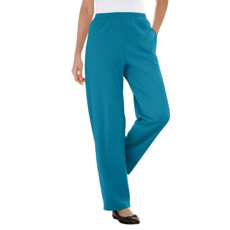 ウーマン ウィズイン レディース ボトムス カジュアルパンツ ストレート プラスサイズ リブ ニット Woman Within Plusize 7Day Knit Ribbed Straight Leg Pant Deep Teal ティール