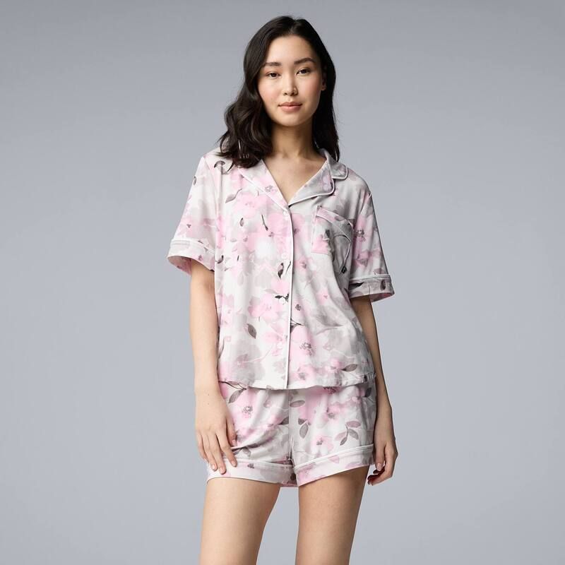 ヴェラウォン レディース アンダーウェア ナイトウェア ショートパンツ Womensimply Vera Wang 2pc Pajama Top Pajama Shortsleepwear Set Grey Floral グレー