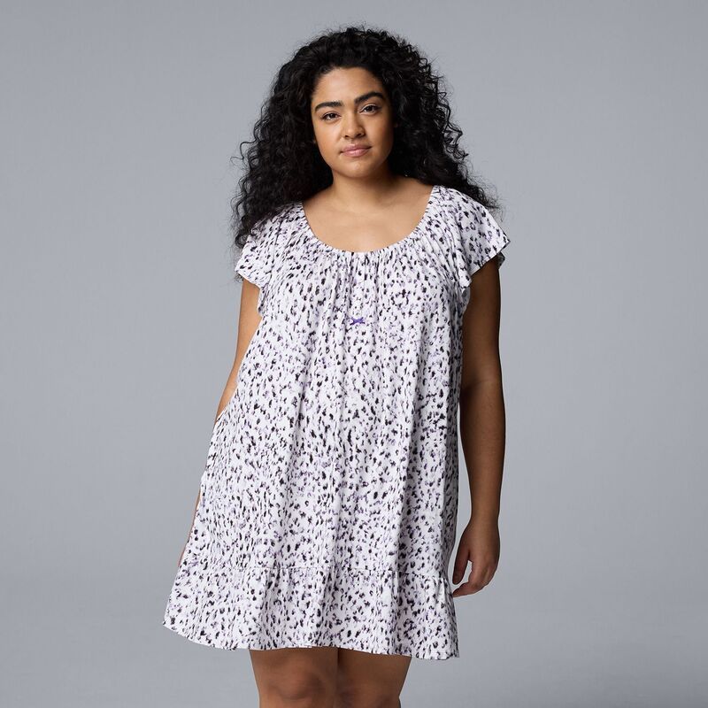 ヴェラウォン レディース アンダーウェア ナイトウェア プラスサイズ シャツ Plusize Simply Vera Wang Short Sleeve Sleepshirt Nightgown White Animal ホワイト 8,564円