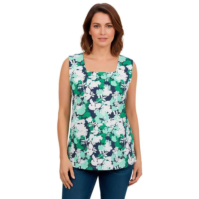 ジェシカロンドン レディース トップス Tシャツ プラスサイズ コットン Jessica London Womens Plusize Stretch Cotton Square Neck Tank Green Bold Floral グリーン