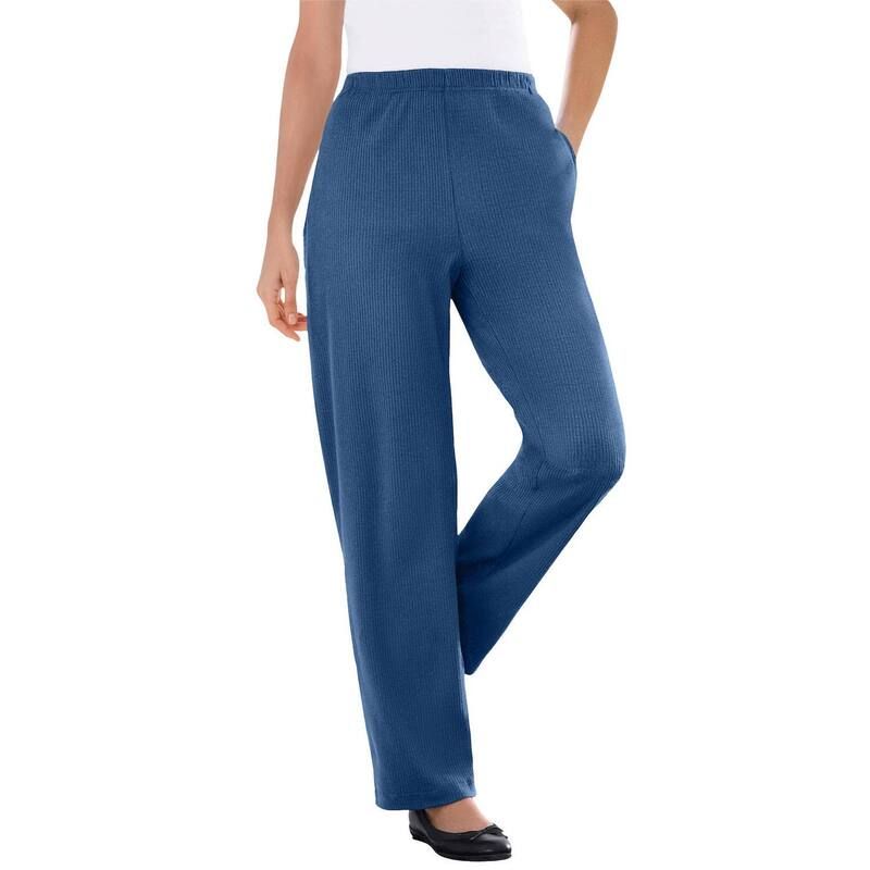 ウーマン ウィズイン レディース ボトムス カジュアルパンツ プラスサイズ リブ トール ニット Woman Within Plusize Tall 7Day Knit Ribbed StraightLeg PullOn Pants Royal Navy ネイ