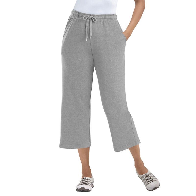 ウーマン ウィズイン レディース ボトムス カジュアルパンツ プラスサイズ プチ キャップ ニット Woman Within Plusize Petite SportKnit PullOn Capri Pants Medium Heather Grey グレー