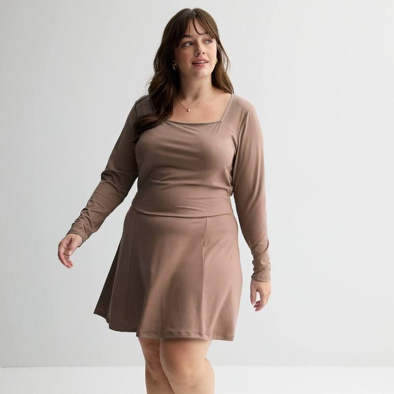 エスオー レディース トップス ワンピース プラスサイズ ミニ Juniors Plusize SO Long Sleeve Skater Mini Dress Heirloom Brown ブラウン