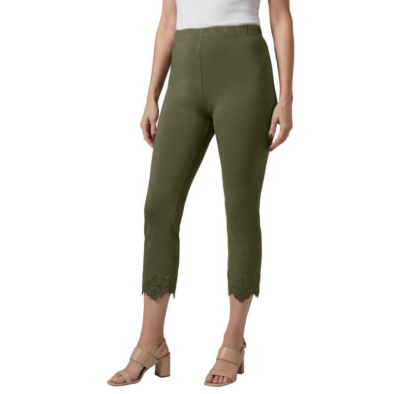 ジェシカロンドン レディース ボトムス カジュアルパンツ プラスサイズ コットン キャップ Jessica London Womens Plusize Stretch Cotton Eyelet Capri Legging Dark Olive Floral