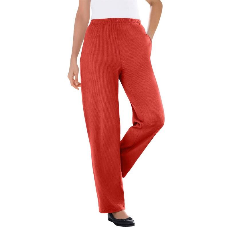 ウーマン ウィズイン レディース ボトムス カジュアルパンツ プラスサイズ リブ トール ニット Woman Within Plusize Tall 7Day Knit Ribbed StraightLeg PullOn Pants Red Ochre レッド
