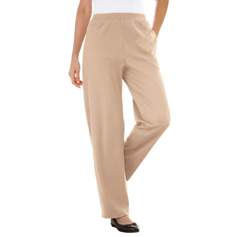 ウーマン ウィズイン レディース ボトムス カジュアルパンツ プラスサイズ リブ トール ニット Woman Within Plusize Tall 7Day Knit Ribbed StraightLeg PullOn Pants New Khaki カーキ 9,734円
