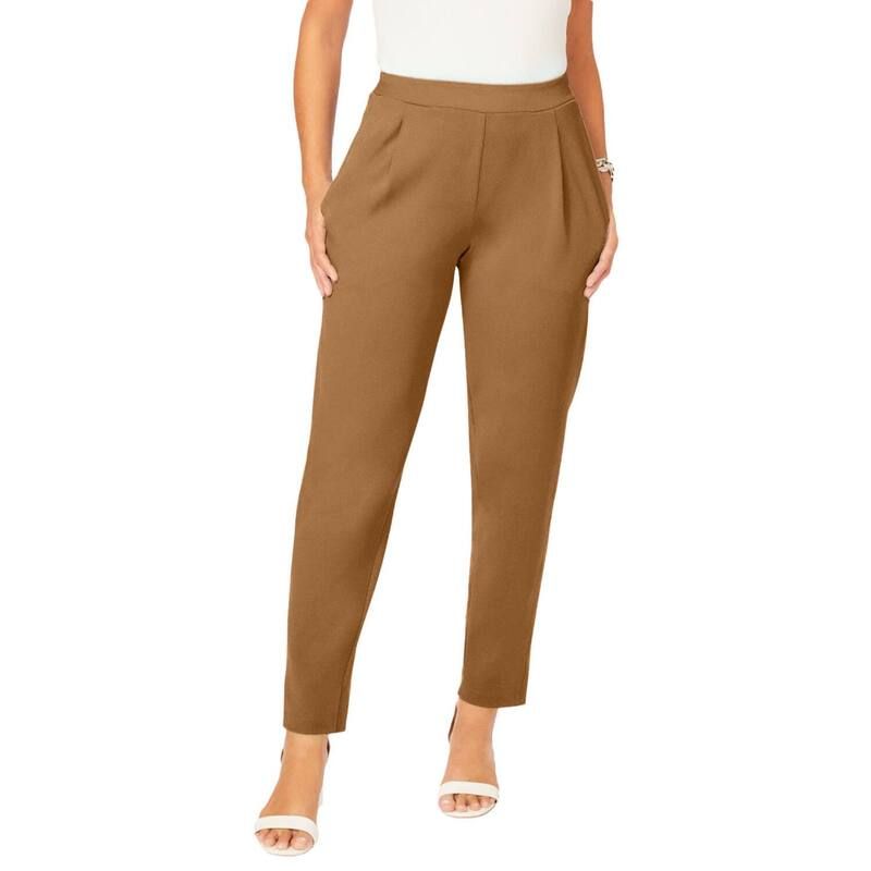 ジェシカロンドン レディース ボトムス カジュアルパンツ ストレート クレープラスサイズ ニット Jessica London Womens Plusize Stretch Knit Crepe Straight Leg Pants Brown Maple ブ