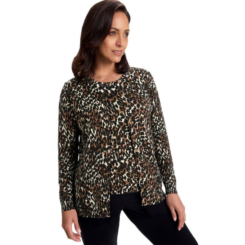 ジェシカロンドン レディース アウター ニット・セーター プラスサイズ カーディガン Jessica London Womens Plusize Fine Gauge ButtonFront Cardigan Mocha Painted Cheetah モカ 15,466円