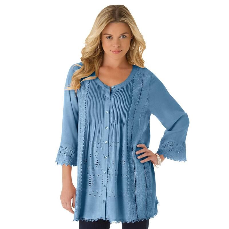 ロアマンズ レディース トップス シャツ プラスサイズ Roamans Womens Plusizeyelet Big Shirt Dusk Blue ブルー