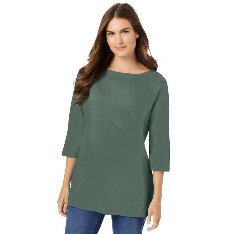 ウーマン ウィズイン レディース トップス Tシャツ プラスサイズ Woman Within Plusize PerfecthreeQuarter Sleeve Boatneck Tee Pine