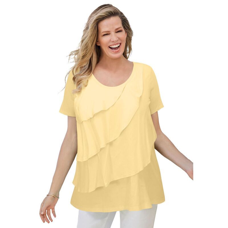 ウーマン ウィズイン レディース トップス Tシャツ プラスサイズ フリル Woman Within Plusize Ruffle Tee Banana