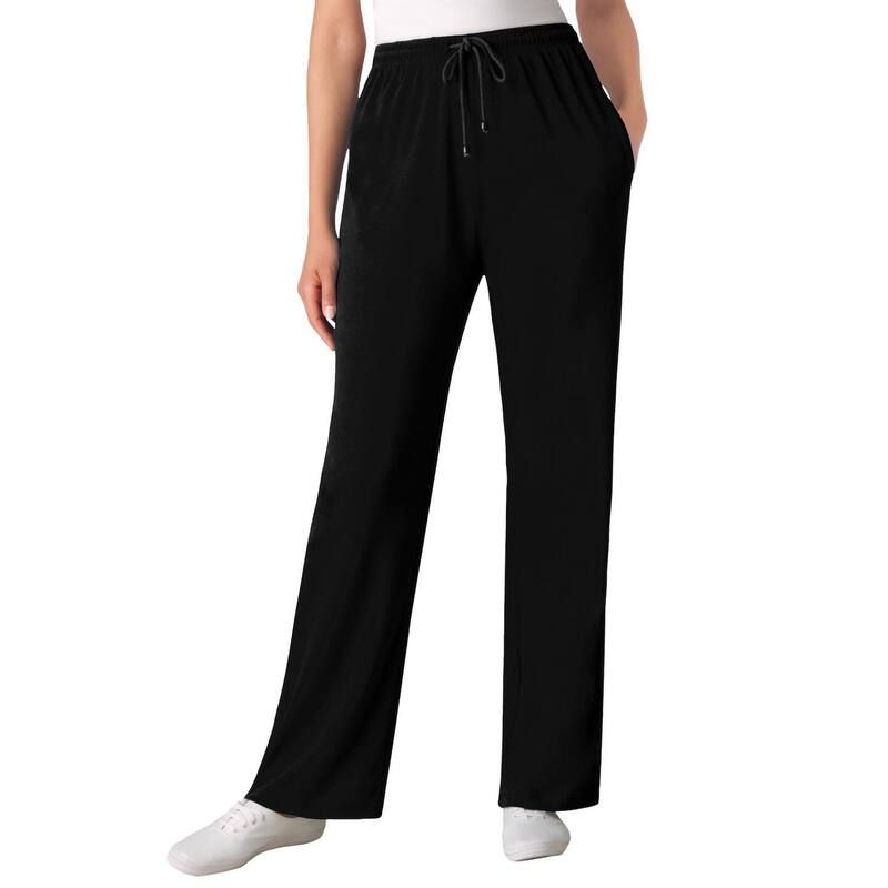ウーマン ウィズイン レディース ボトムス カジュアルパンツ ストレート プラスサイズ ニット Woman Within Plusize Sport Knit Straight Leg Pant Black ブラック