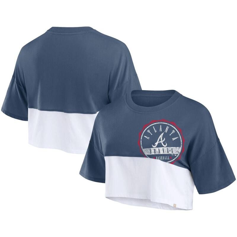 アンブランデッド レディース トップス Tシャツ クロップド Unbranded Womens Fanatics Branded NavyWhite Atlanta Braves Color Split Boxy Cropped TShirt Brv Navy