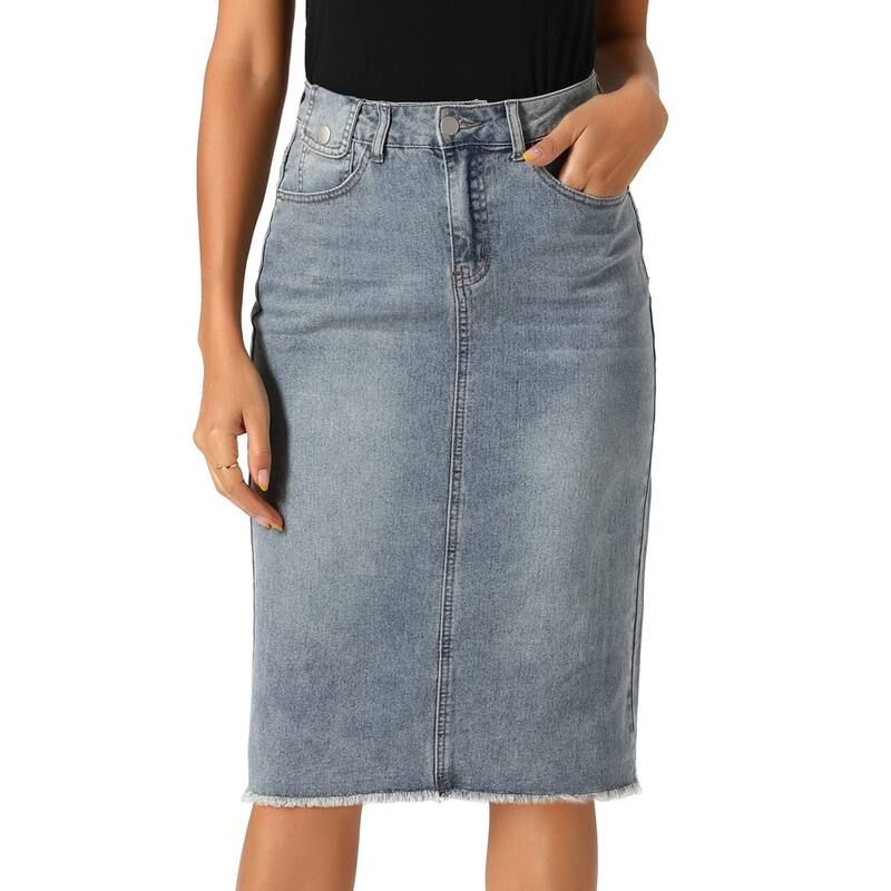 アレグラ ケー レディース ボトムスカート ハイウエスト ミディ デニム ALLEGRA K Womens High Waist Solid Jean Skirt Back Vent Midi Length Denim Skirts Grey Blue グレー