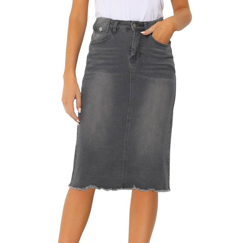 アレグラ ケー レディース ボトムスカート ハイウエスト ミディ デニム ALLEGRA K Womens High Waist Solid Jean Skirt Back Vent Midi Length Denim Skirts Grey グレー