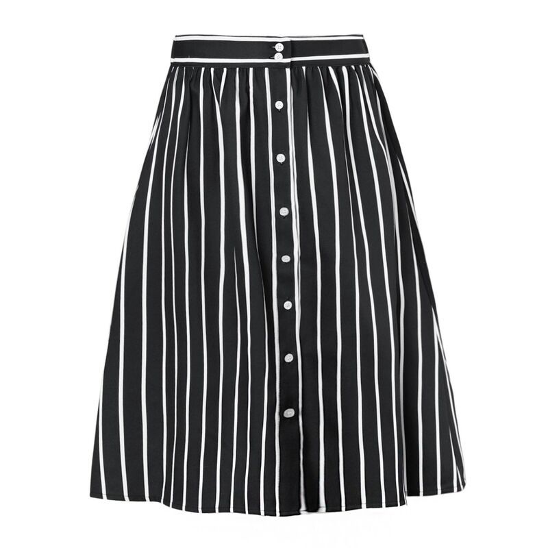 アレグラ ケー レディース ボトムスカート A ライン ミディ ALLEGRA K Womenstripes Button Front Elastic Back A Line Midi Skirt Black ブラック