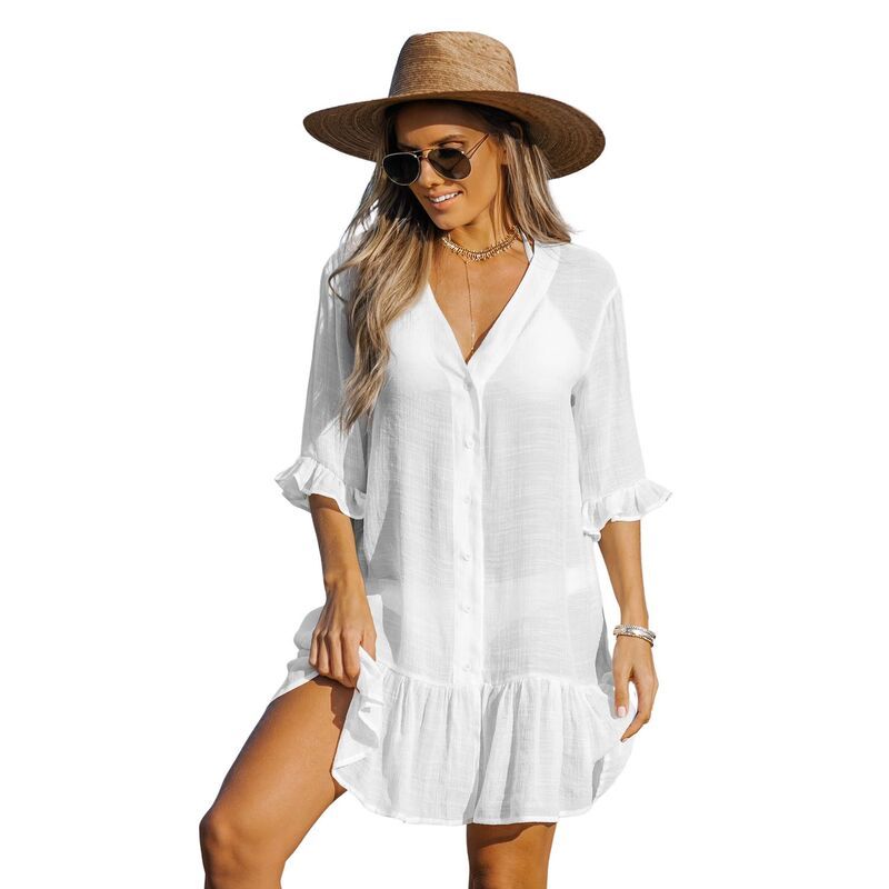 カップシー レディース トップス ワンピース フリル Womens Cupshe Ruffled Swim CoverUp Dress White ホワイト