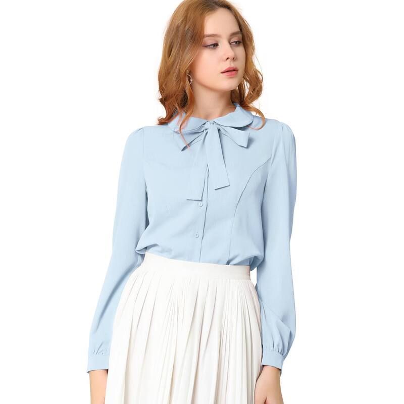 アレグラ ケー レディース トップス シャツ ボタンダウン ブラウス ALLEGRA K Womens Button Down Shirt Peter Pan Collar Tie Neck Workwear Blouses Light Blue ブルー