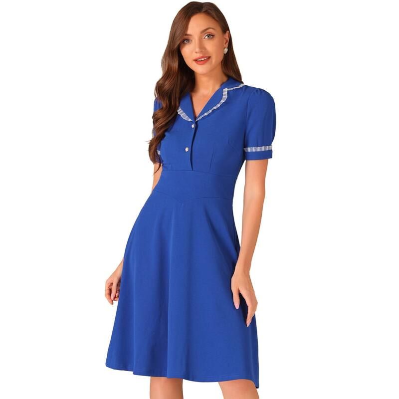 アレグラ ケー レディース トップス ワンピース フリル ALLEGRA K Elegant Dress for Womens Ruffled Peter Pan Collar Dresses Royal Blue ブルー