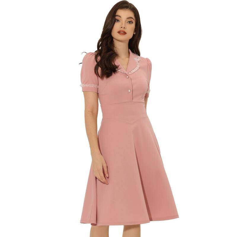 アレグラ ケー レディ
2000
ース トップス ワンピース フリル ALLEGRA K Elegant Dress for Womens Ruffled Peter Pan Collar Dresses Pink ピンク