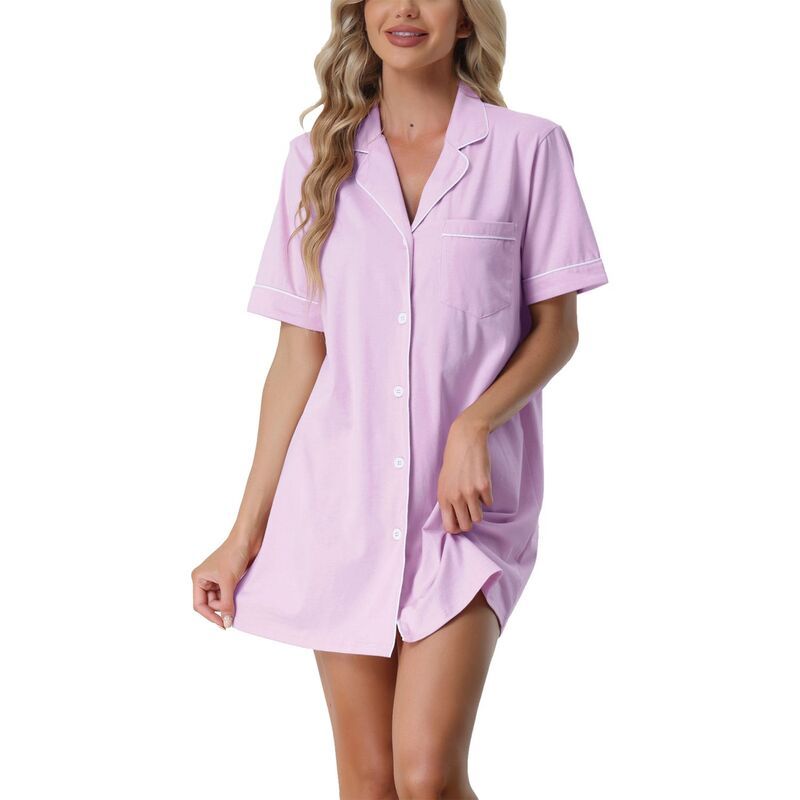 cheibear レディース アンダーウェア ナイトウェア ボタンダウン シャツ ダウン cheibear Womensummer Short Sleeves Button Down Sleepshirt Light Purple パープル