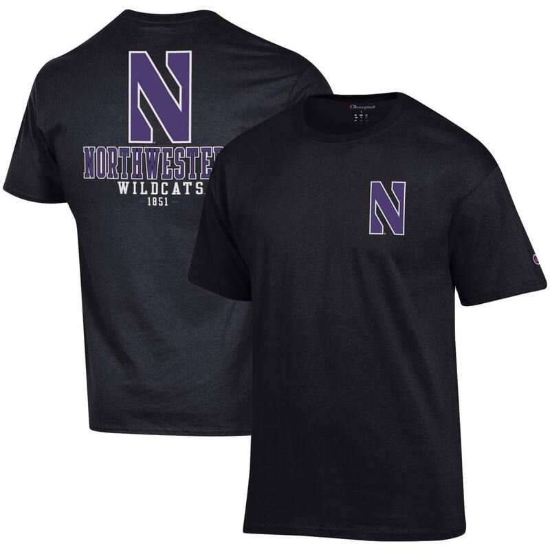 チャンピオン レディース トップス Tシャツ Mens Champion Black Northwestern Wildcatstack 2HitShirt Nwt Black ブラック