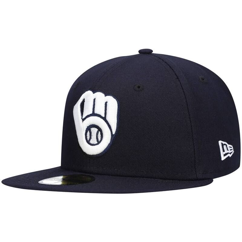 ニューエラ レディース アクセサリー 帽子 ロゴ Mens New Era Navy Milwaukee Brewers Logo White 59FIFTY Fitted Hat Brw Navy ネイビー