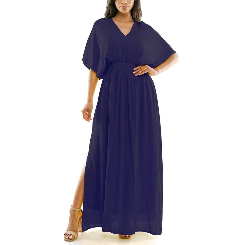 ニナレオナルド レディース トップス ワンピース シャーリング マキシ Womens Nina Leonard Smocked Maxi Dress Navy ネイビー