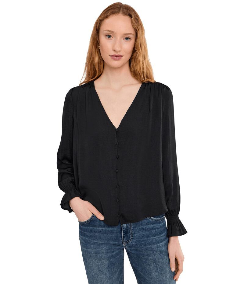 リヴァプール ロサンゼルス レディース トップス シャツ プチ Liverpoolos Angeles Petite Long Sleeve Button Front Woven Top with Smocking Black ブラック