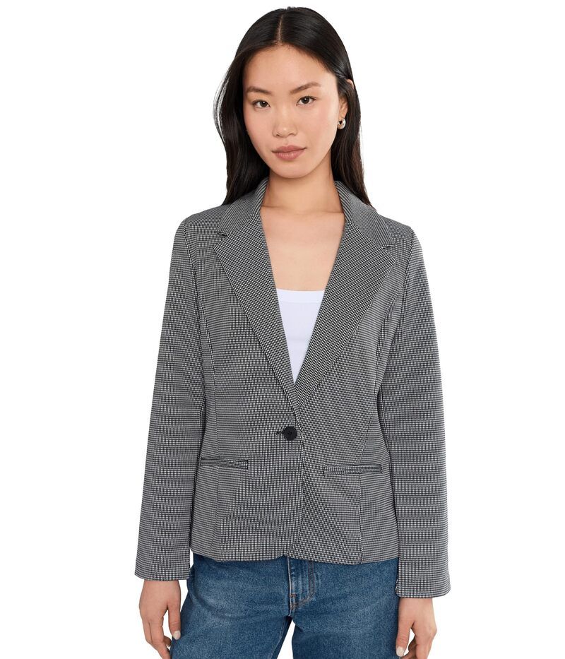 リヴァプール ロサンゼルス レディース アウター コート プチ ミニ ブレザー ニット Liverpoolos Angeles Petite Mini Check Jacquard Knit Fitted Blazer Black White Min ホワイト