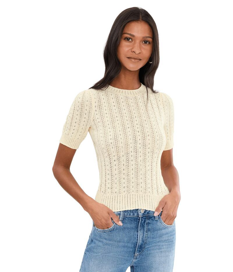 525 アメリカ レディース アウター ニット・セーター 525 americarden Pointelle Puff Sleeve Pullover Lemon Icing