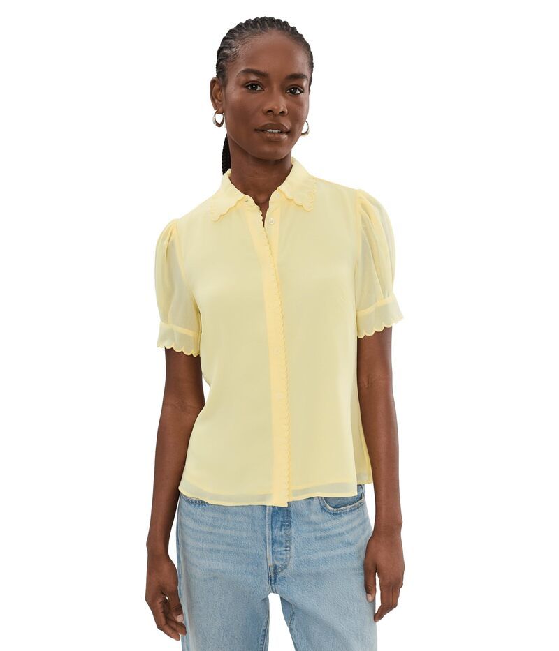 セセ レディース トップス シャツ ブラウス CeCe Short Sleeve Scalloped Collar Cuff ButtonUp Blouse Lemon Drop