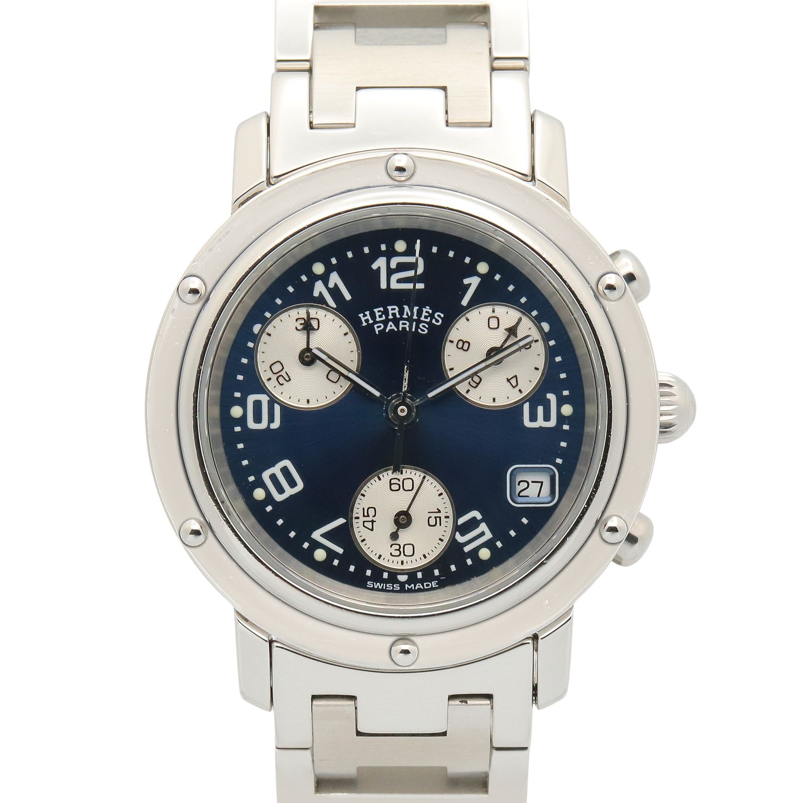 エルメス HERMES 腕時計 クリッパークロノ CL1.310 ブルー ステンレス 