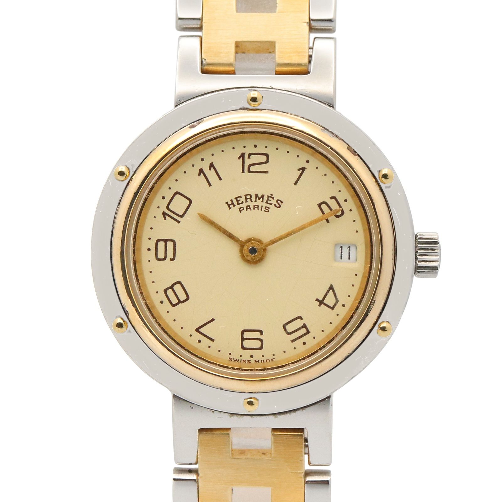 エルメス HERMES 腕時計 クリッパー CL2.440 アイボリー GP（ゴールドメッキ） ステンレススチール クリッパー レディース Used A 50,880円